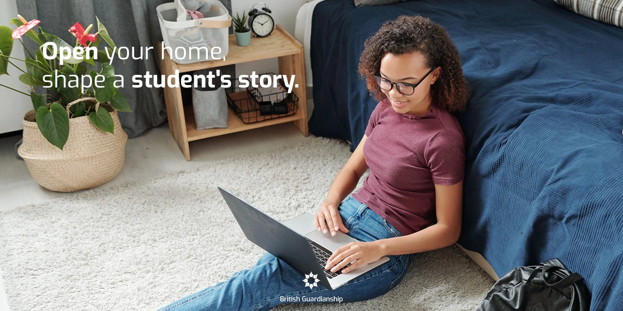 Student in a host-family, during holidays studying in the room.