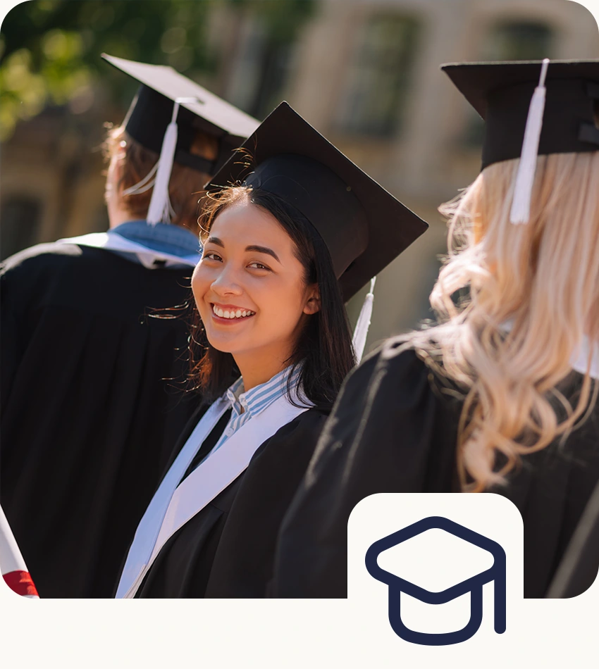 International student at university graduation in the UK