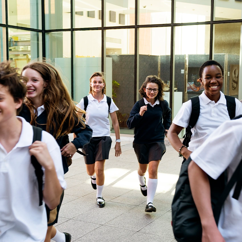British state school with pupils running around
