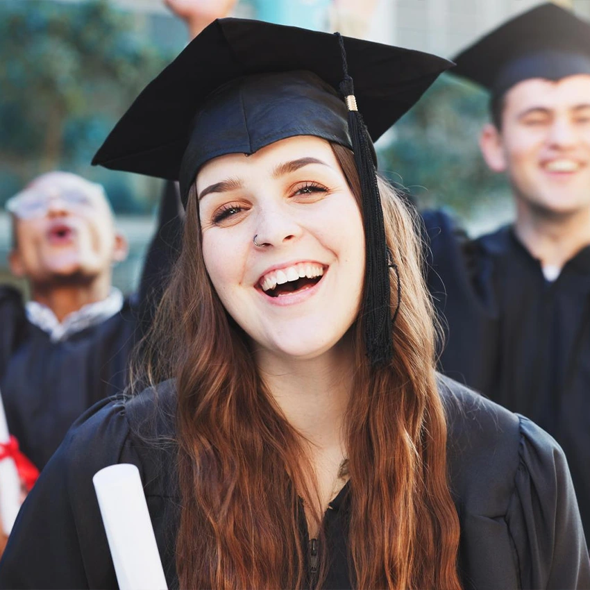 UK university graduation with happy students