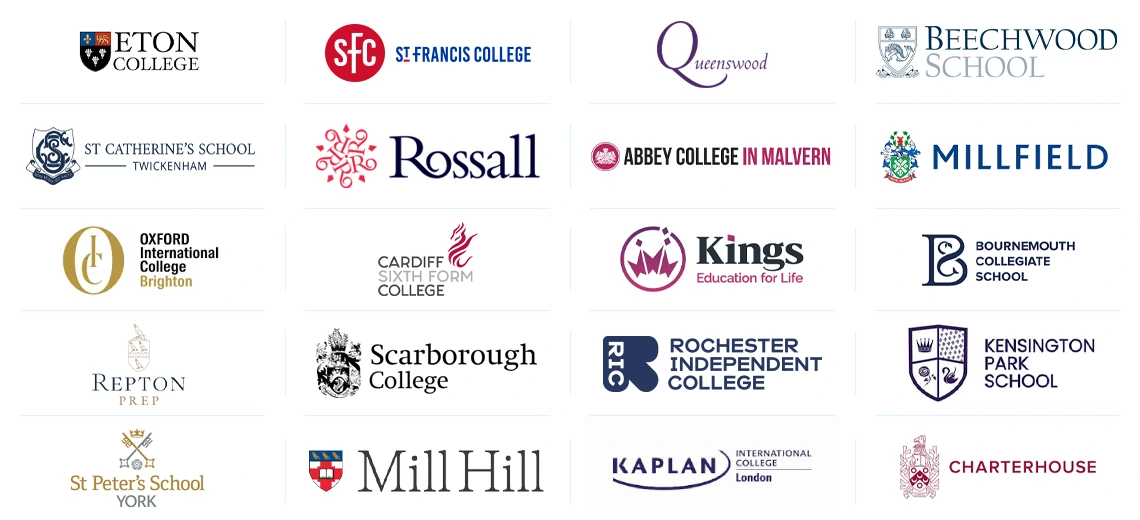 Selected British school logos where we placed students